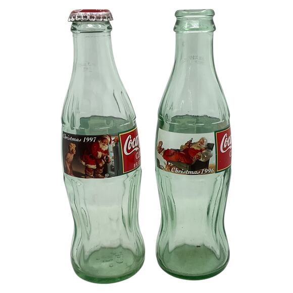 Coca Cola Classic 8oz Christmas Bottles 1996 and 1997 Santa Graphics - Picture 1 of 13